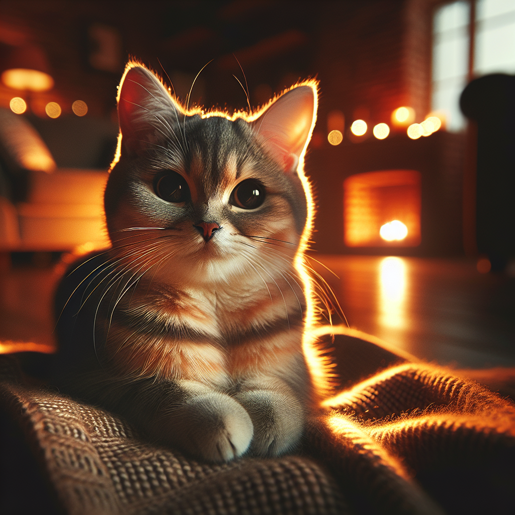 A tabby cat watching fireflies in a garden at night