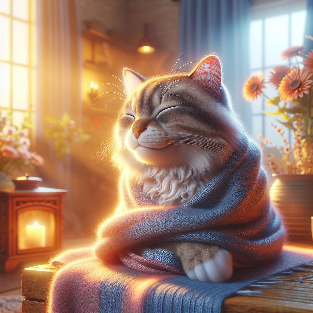 A tabby cat stretching gracefully in morning light.
