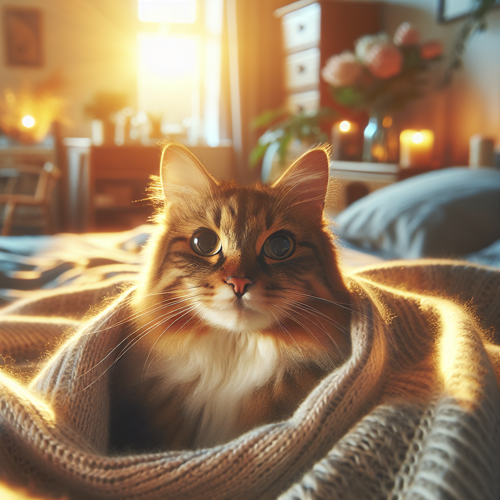 Gentle cat basking in morning sunlight on a windowsill