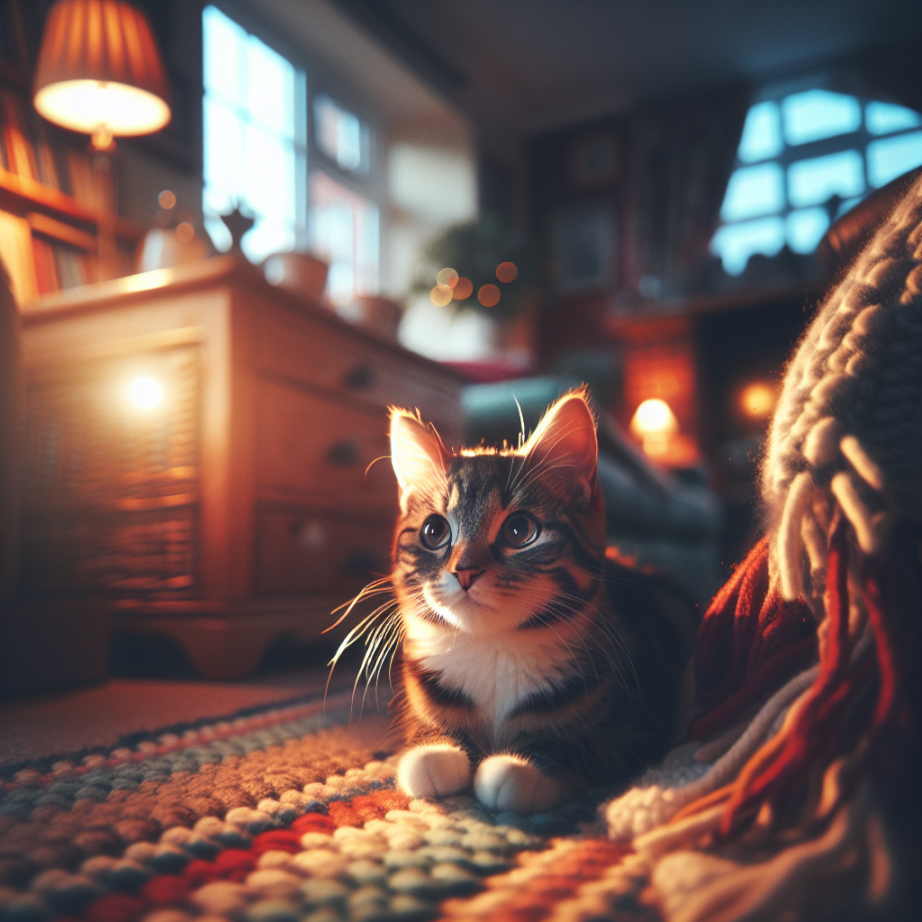 A fluffy tabby cat gazing at the moonlit garden.