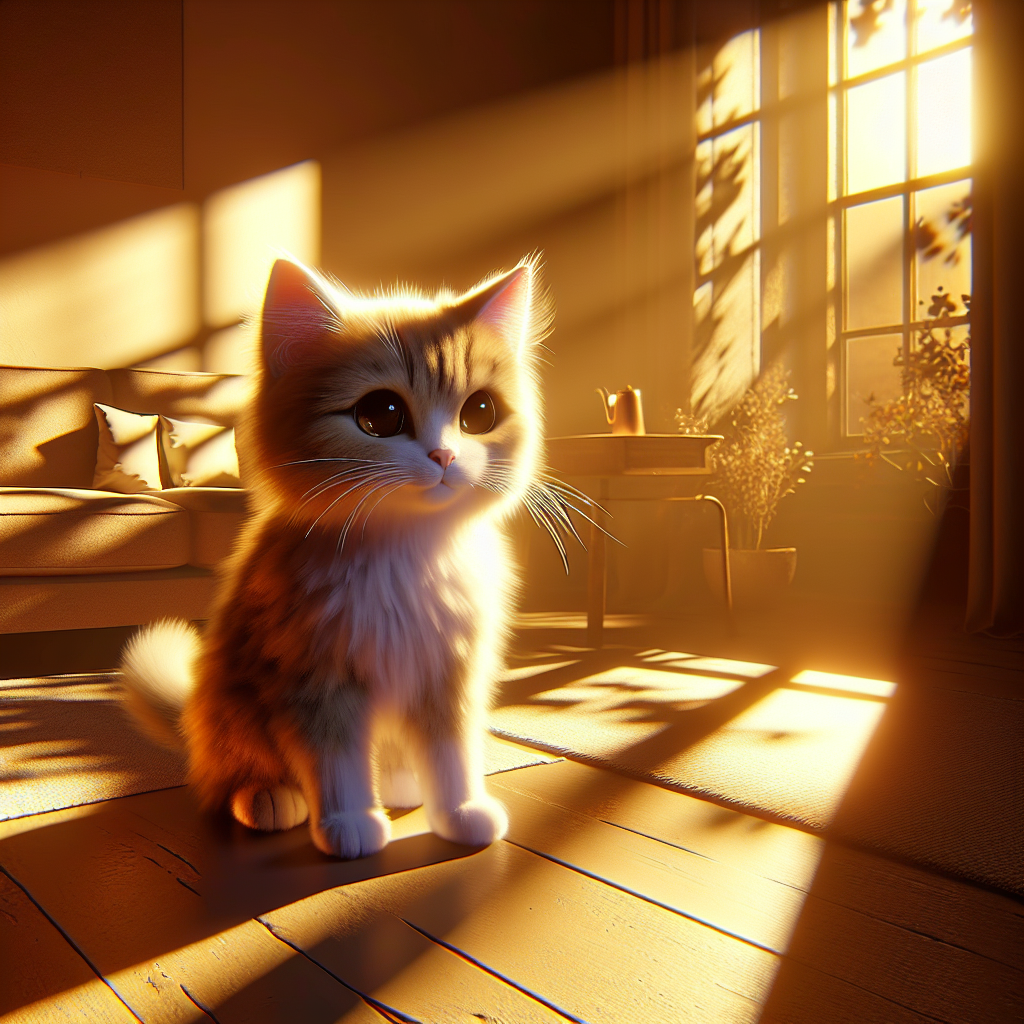 A cozy cat basking in morning sunlight on a windowsill.