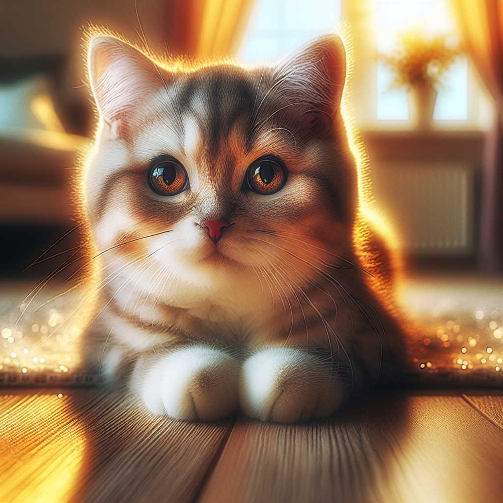 Tabby cat lounging in a sunbeam on a cozy floor.