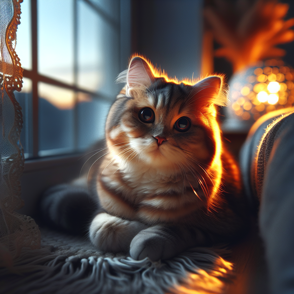 A tabby cat with glowing eyes under moonlight.