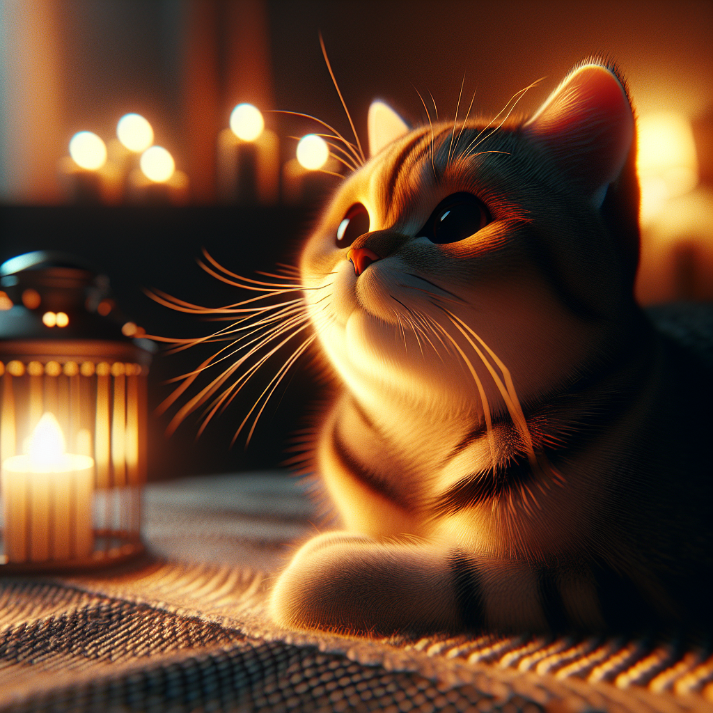 A fluffy tabby cat under the moonlight by an oak tree
