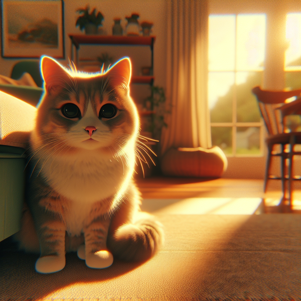 A tabby cat basking in a sunbeam on a cozy cushion.