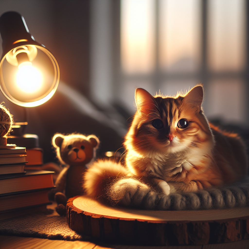 A tabby cat exploring a garden after sunset