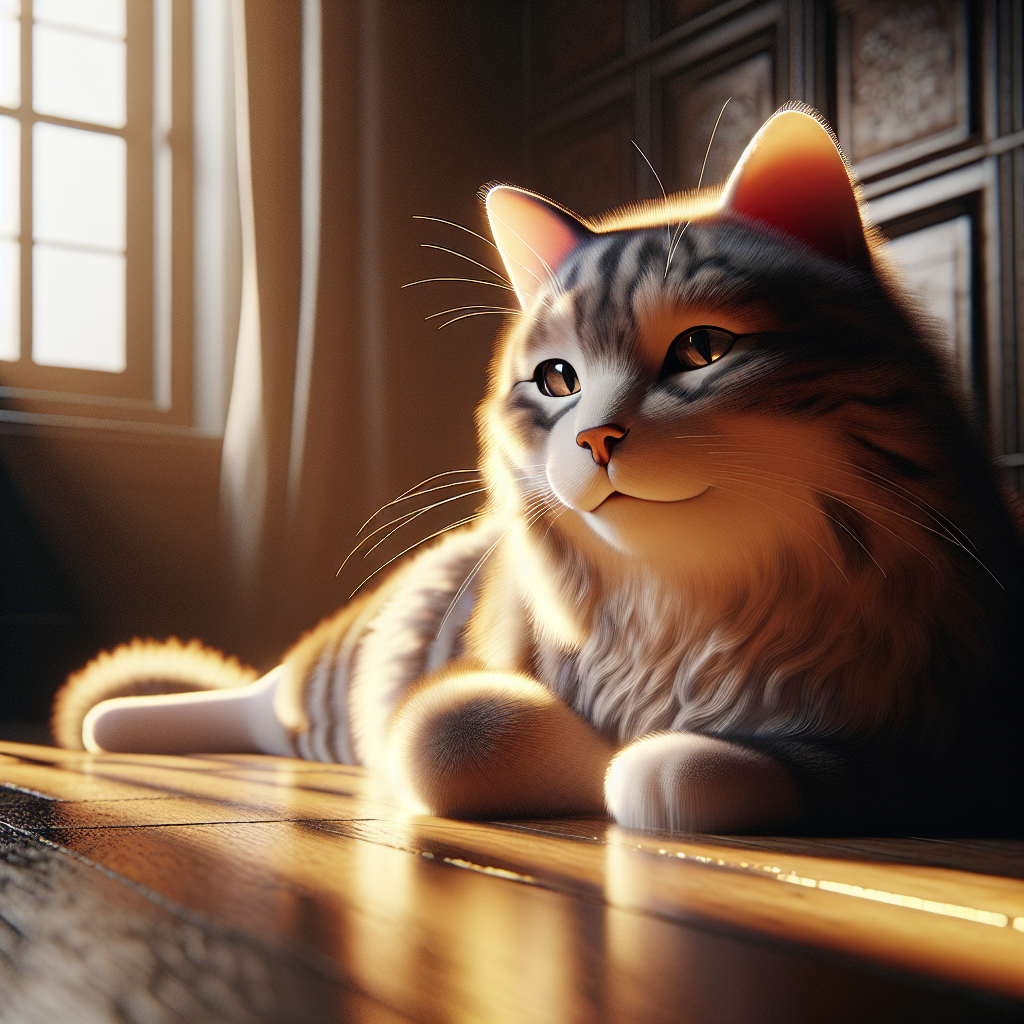 A tabby cat basking in sunlight on a window sill.