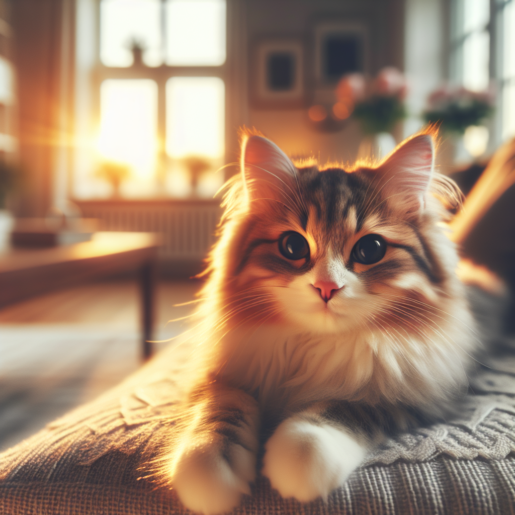 Tabby cat enjoying a sunny morning by the window.