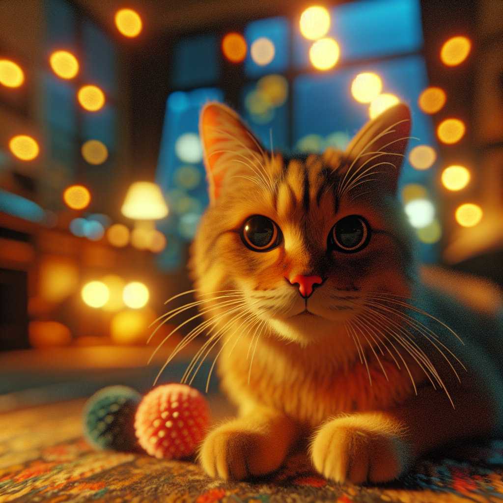 Tabby cat exploring a garden at twilight