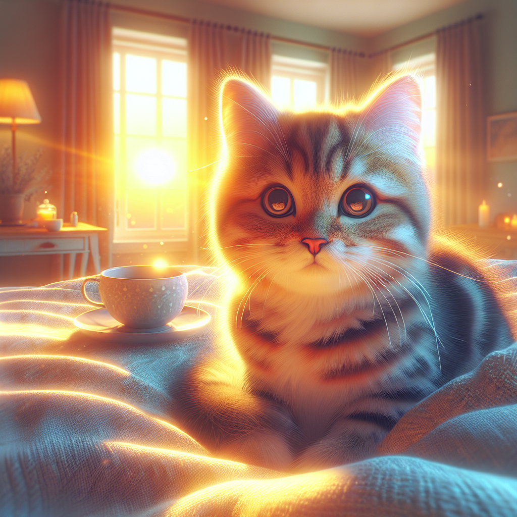 A tabby cat exploring a garden in the morning sun