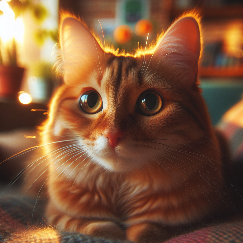 A fluffy tabby cat lounging in a sunbeam by a window.