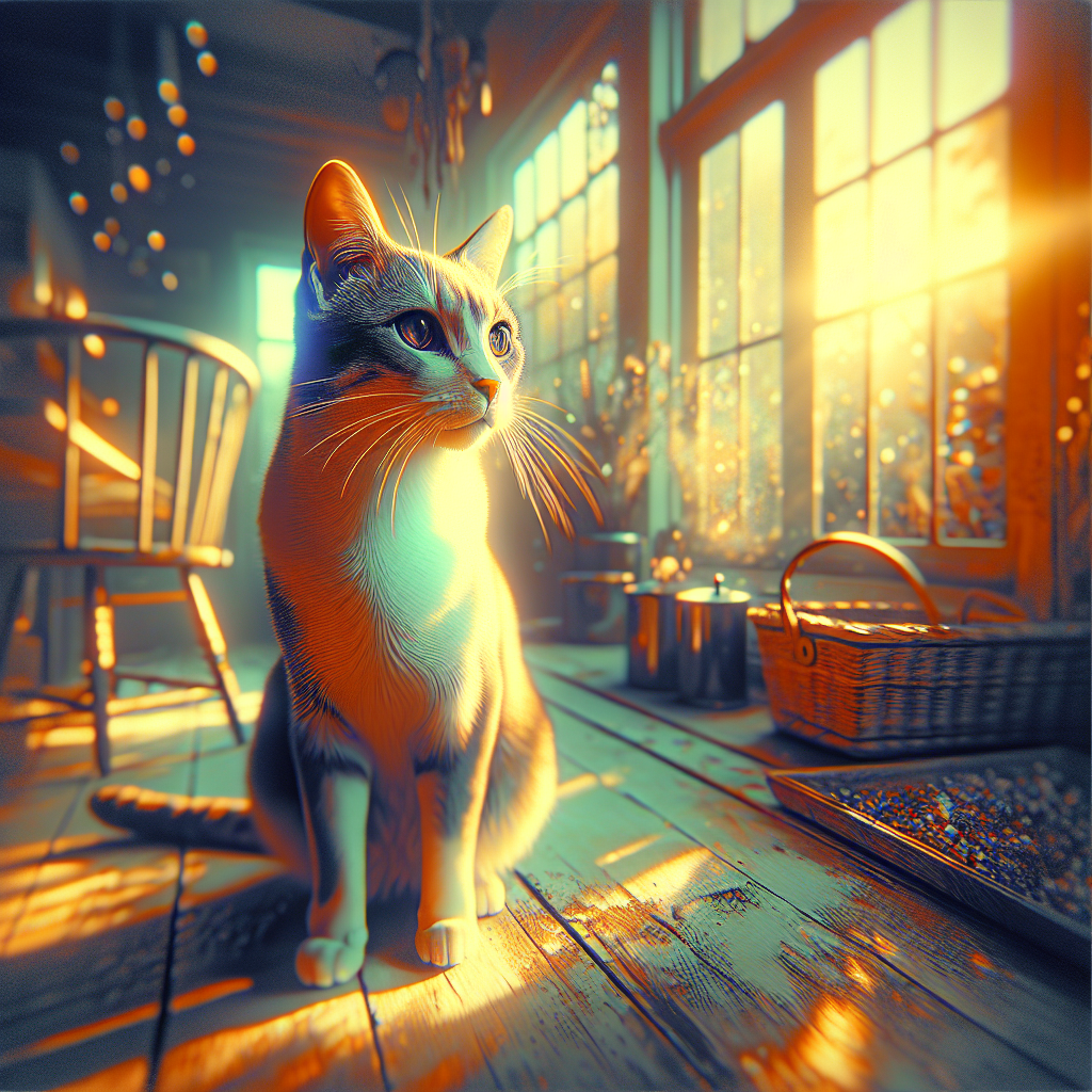 Whiskers the tabby cat basking in morning sunlight.