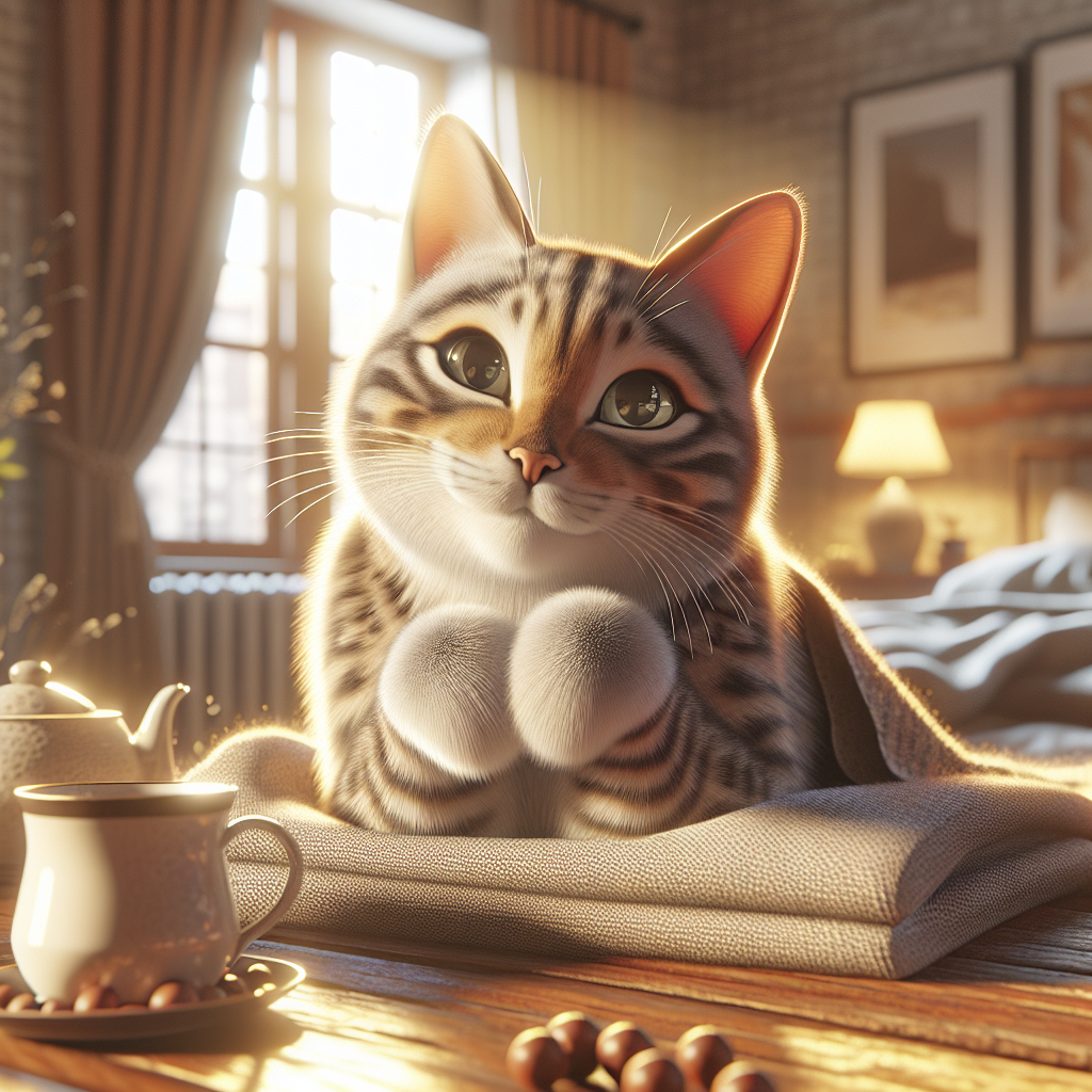 A tabby cat basking in the morning sun by a window