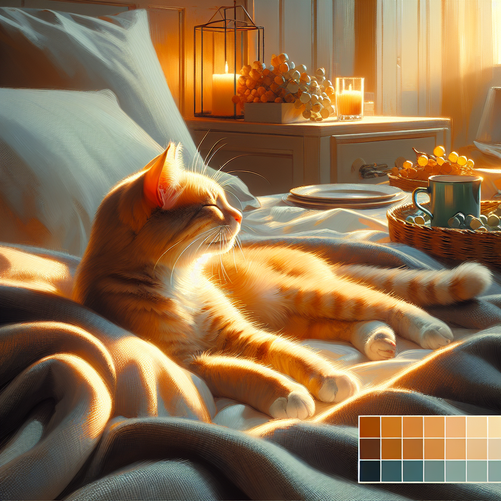 A tabby cat basking in morning sunlight on a windowsill