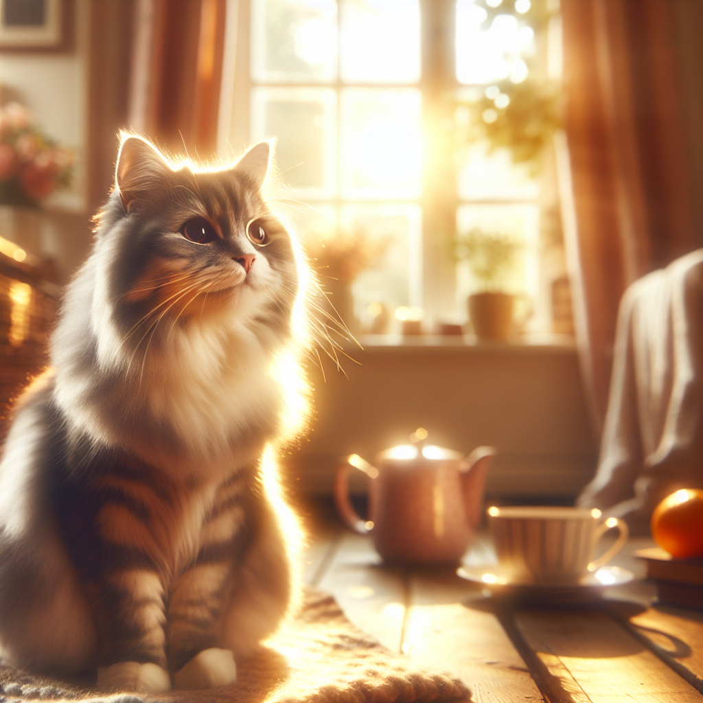 Whiskers the cat stretching in a sunbeam