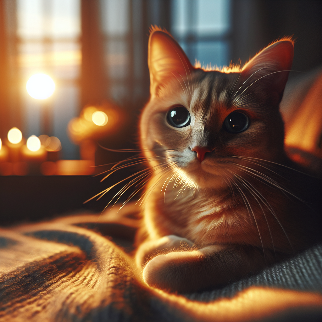 A tabby cat exploring a twilight garden.