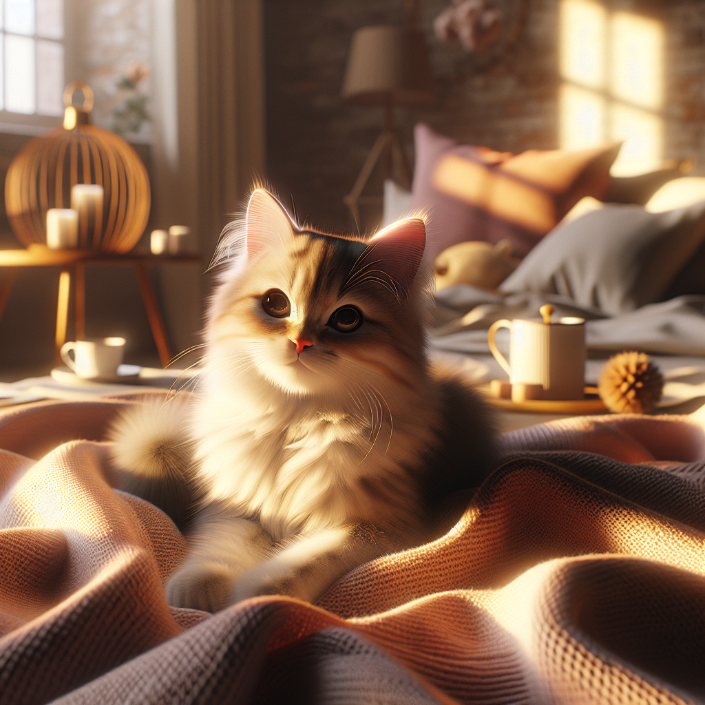 Curious tabby cat exploring a sunlit kitchen.
