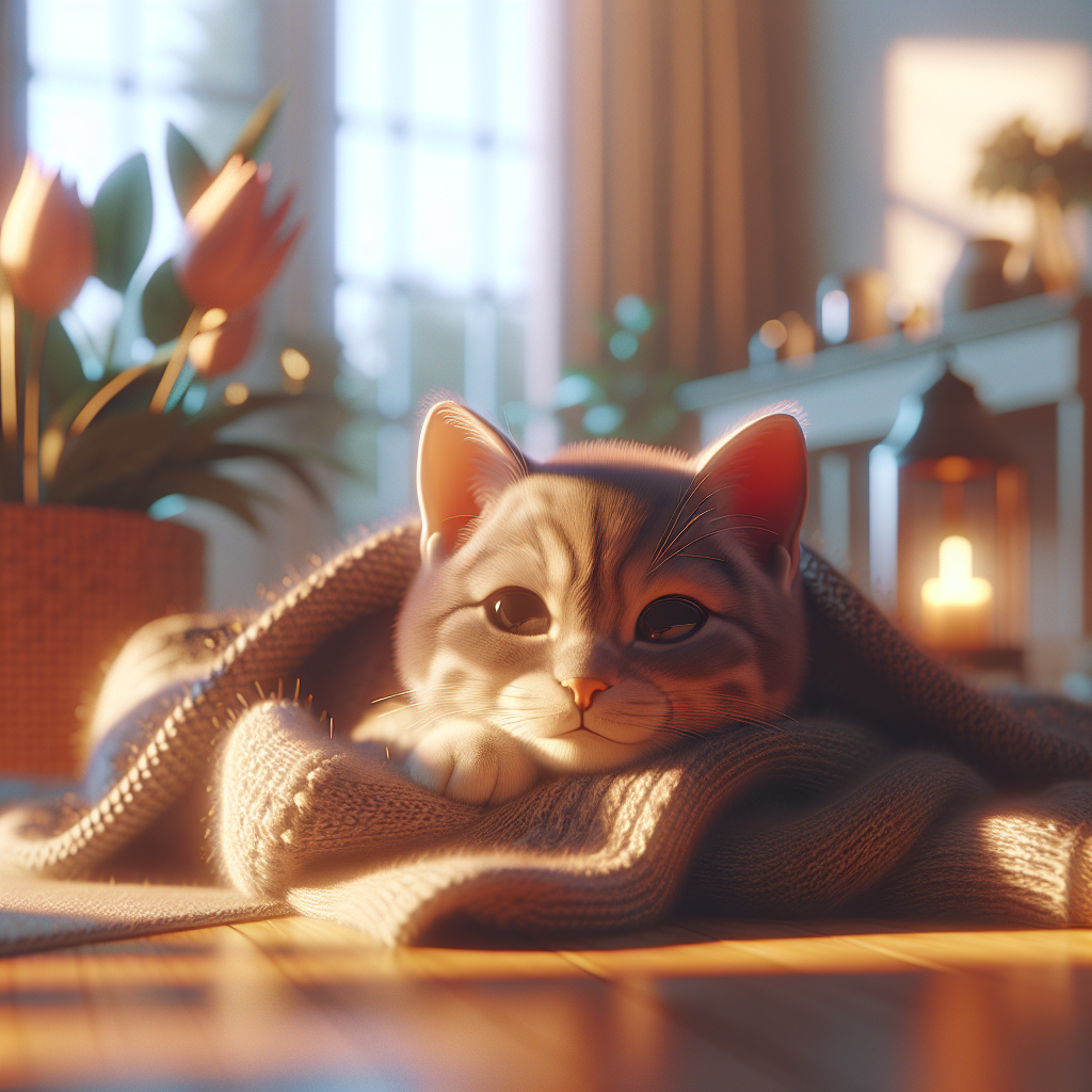 A tabby cat basking in the sun by a window.