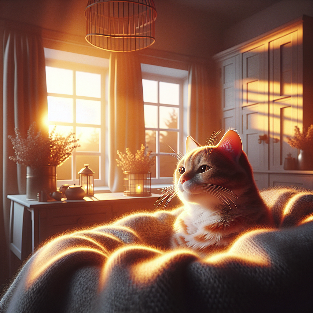 A tabby cat basking in morning sunlight by a window.
