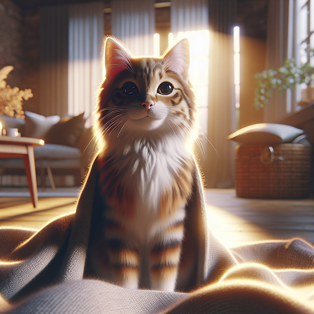 A tabby cat stretching in a sunbeam