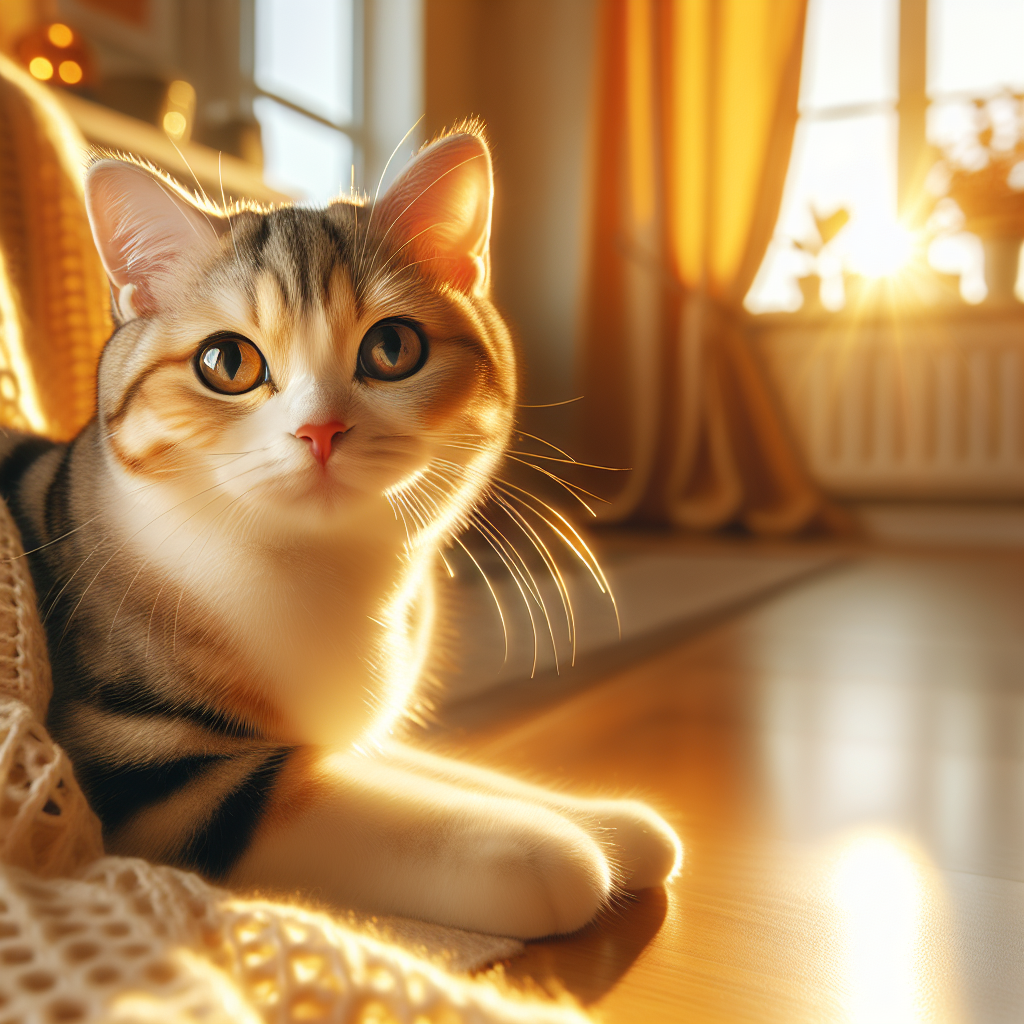 A cat basking in a sunbeam on a cozy carpet