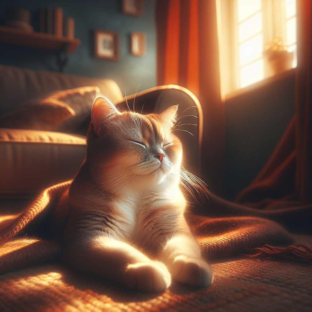 A tabby cat basking in a sunbeam by a window.