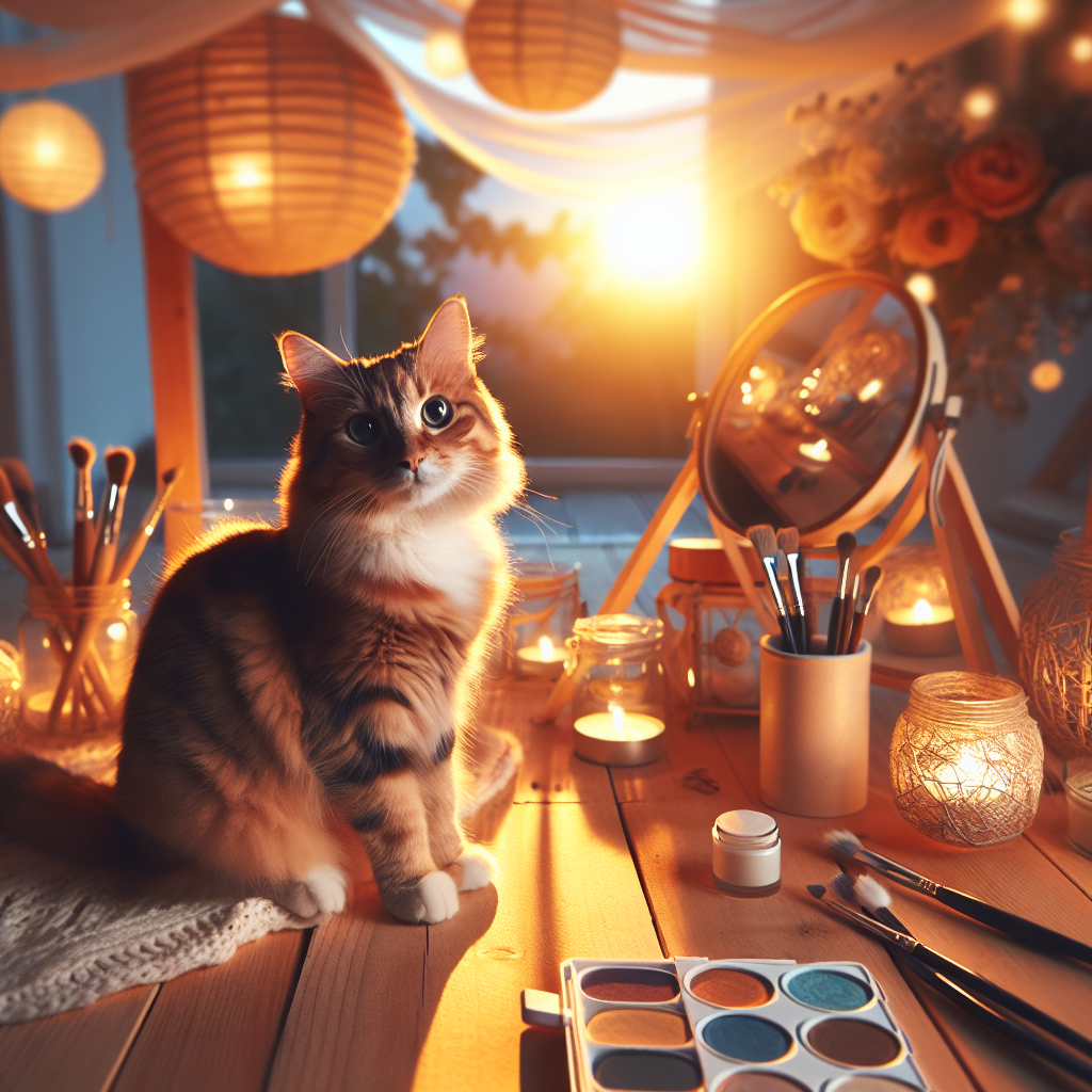 Whiskers the tabby cat exploring a moonlit garden.