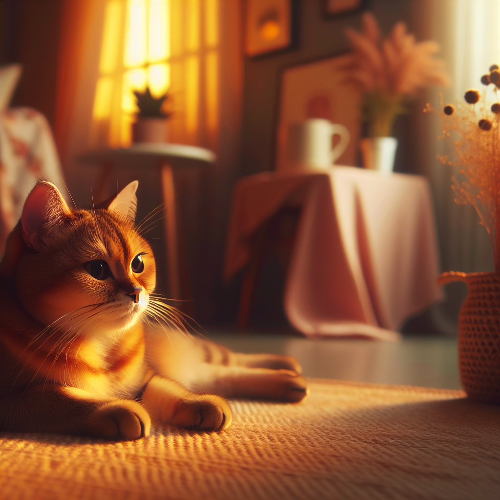 A tabby cat exploring a garden at twilight