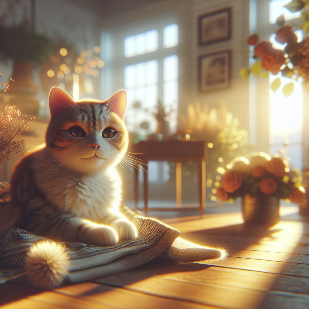Tabby cat basking in a sunbeam on a windowsill