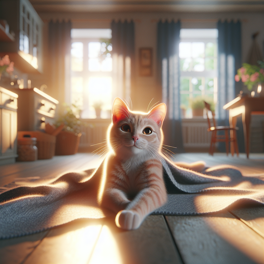 A tabby cat basking in morning sunlight by the window