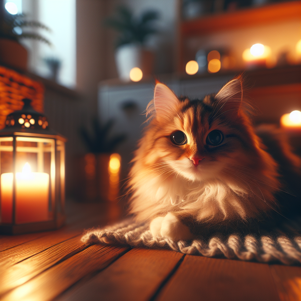 A tabby cat sits under a moonlit sky with fireflies.