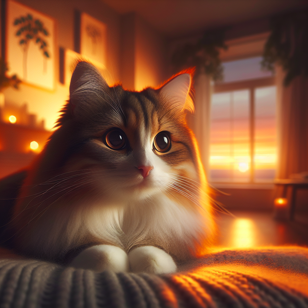 A fluffy tabby cat exploring a moonlit garden