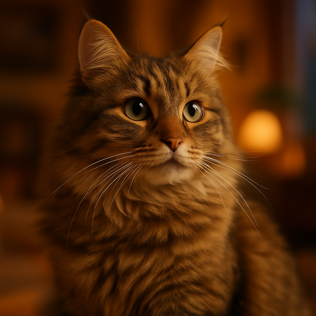 A tabby cat exploring a moonlit garden