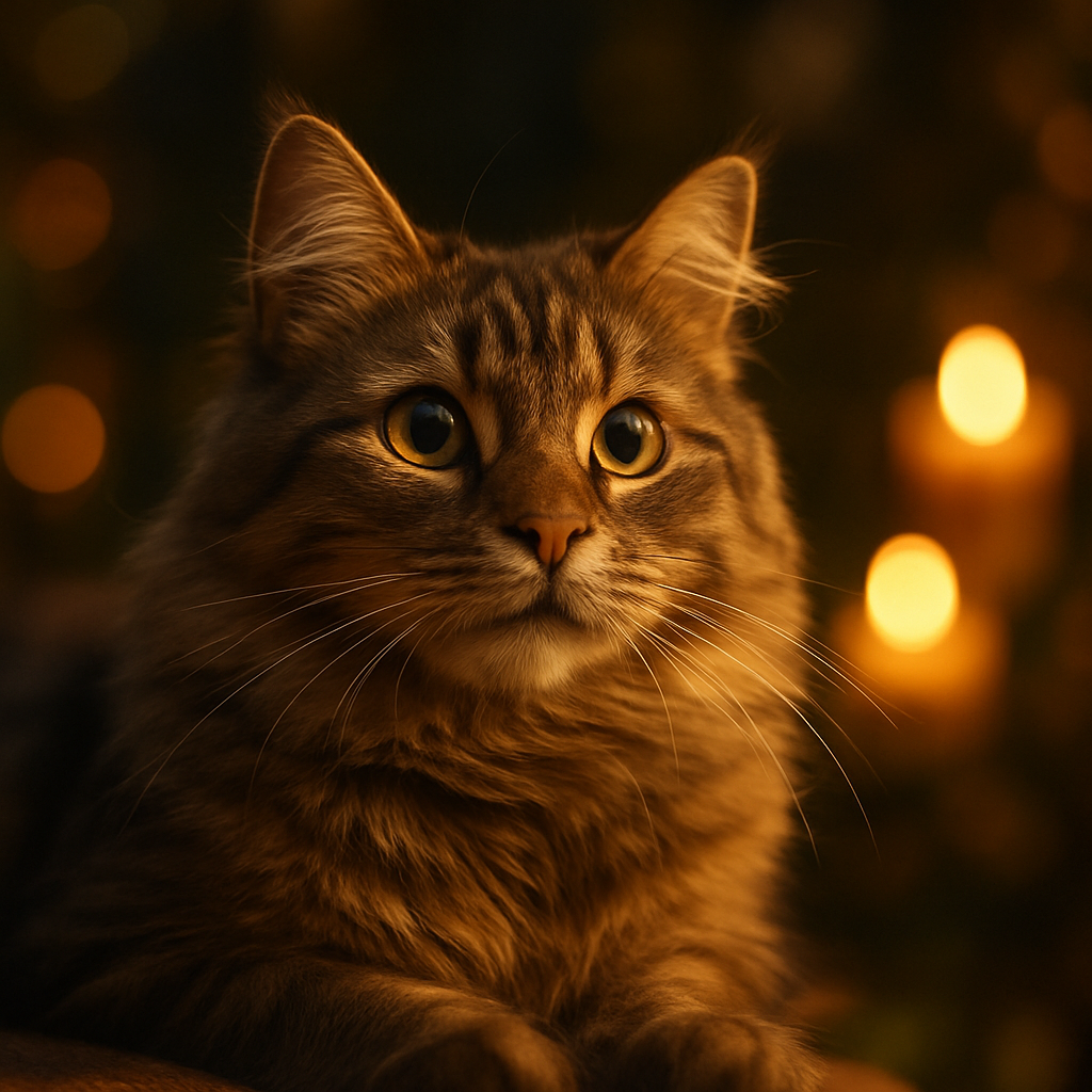A curious cat exploring a garden at dusk