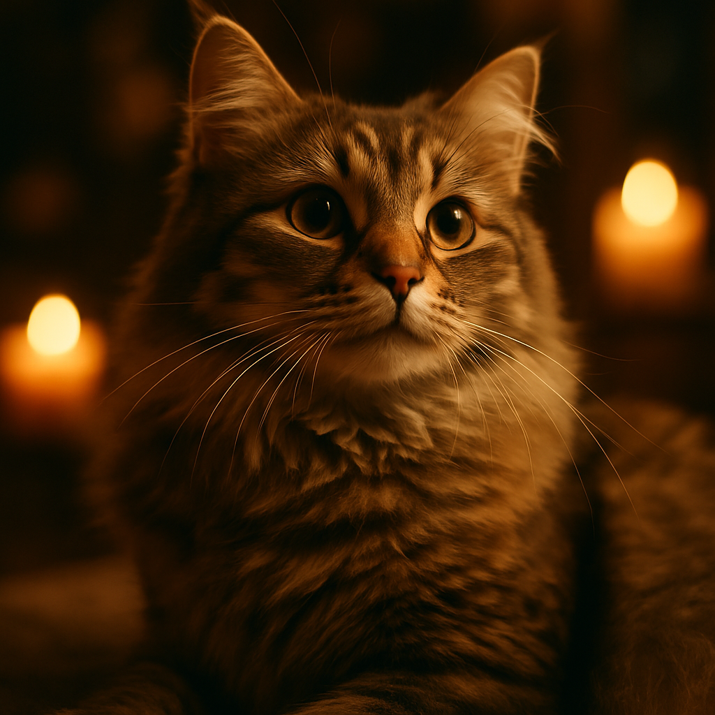 Whiskers the cat playing in a moonlit garden.