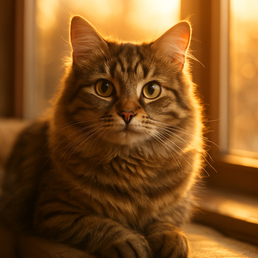 A tabby cat enjoying a sunny morning on a windowsill.