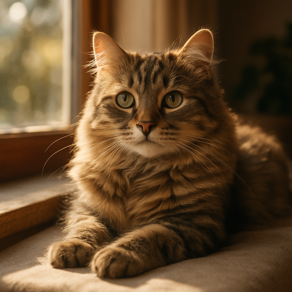 Tabby cat lounging on a sunny windowsill
