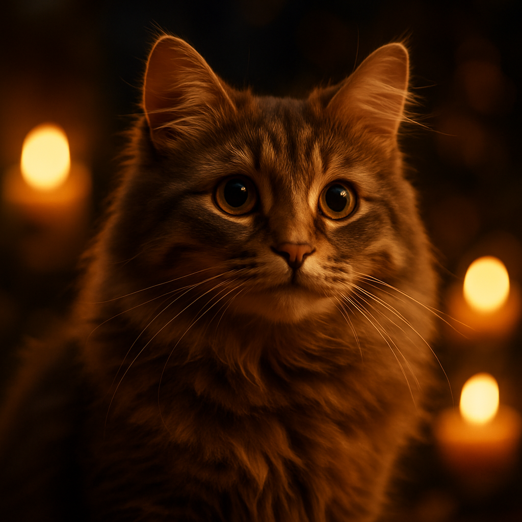 Cat exploring a garden under moonlight