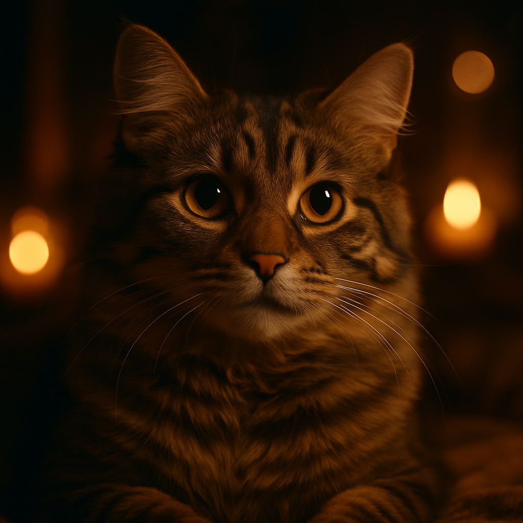 A curious tabby cat under the moonlight