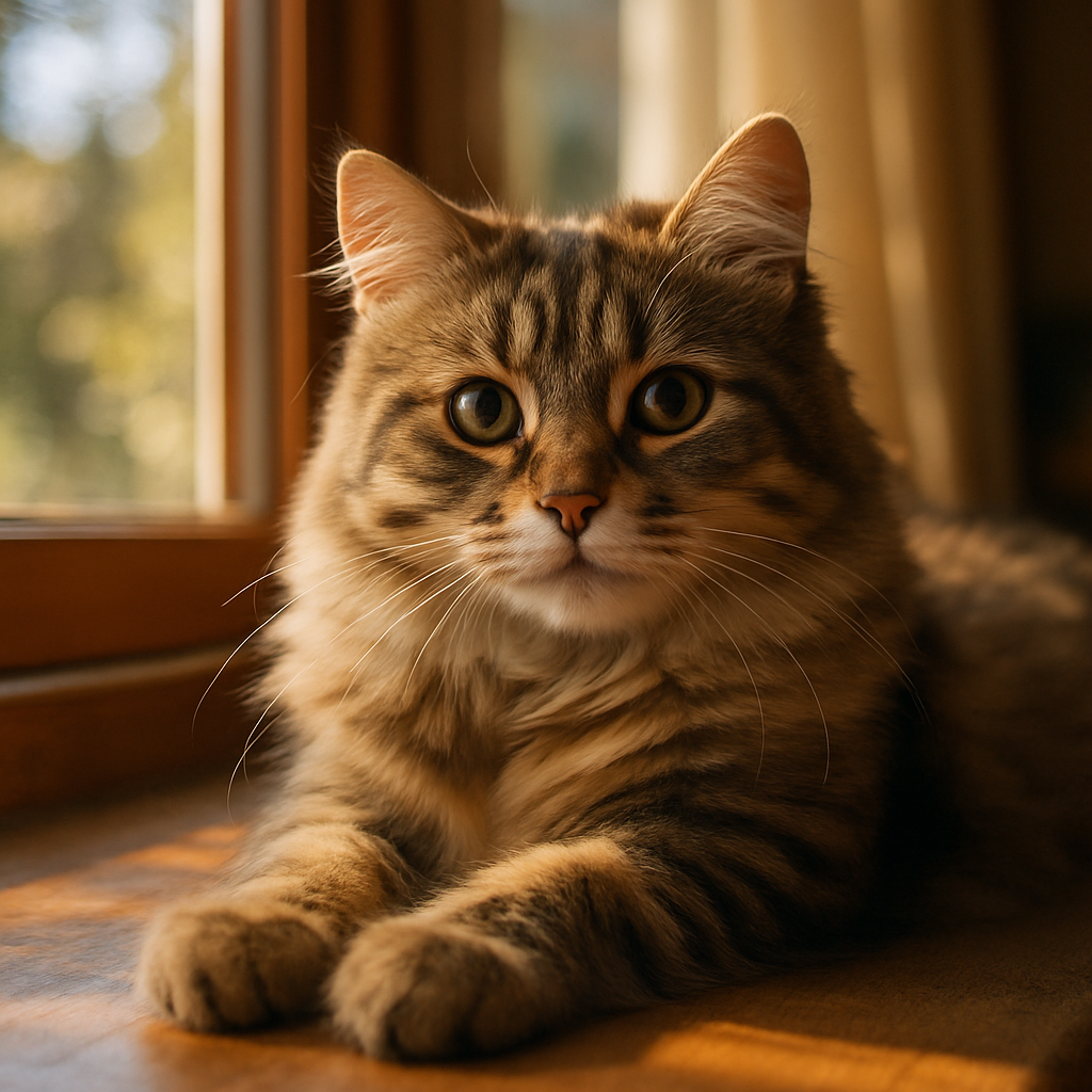 A cat lounging on a windowsill in the afternoon sun