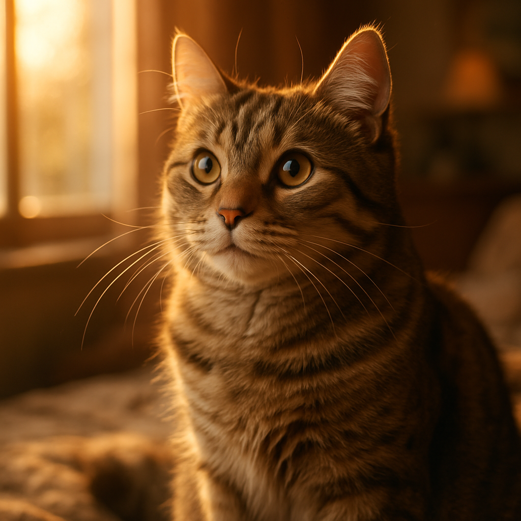 A cozy tabby cat enjoying the morning sun.