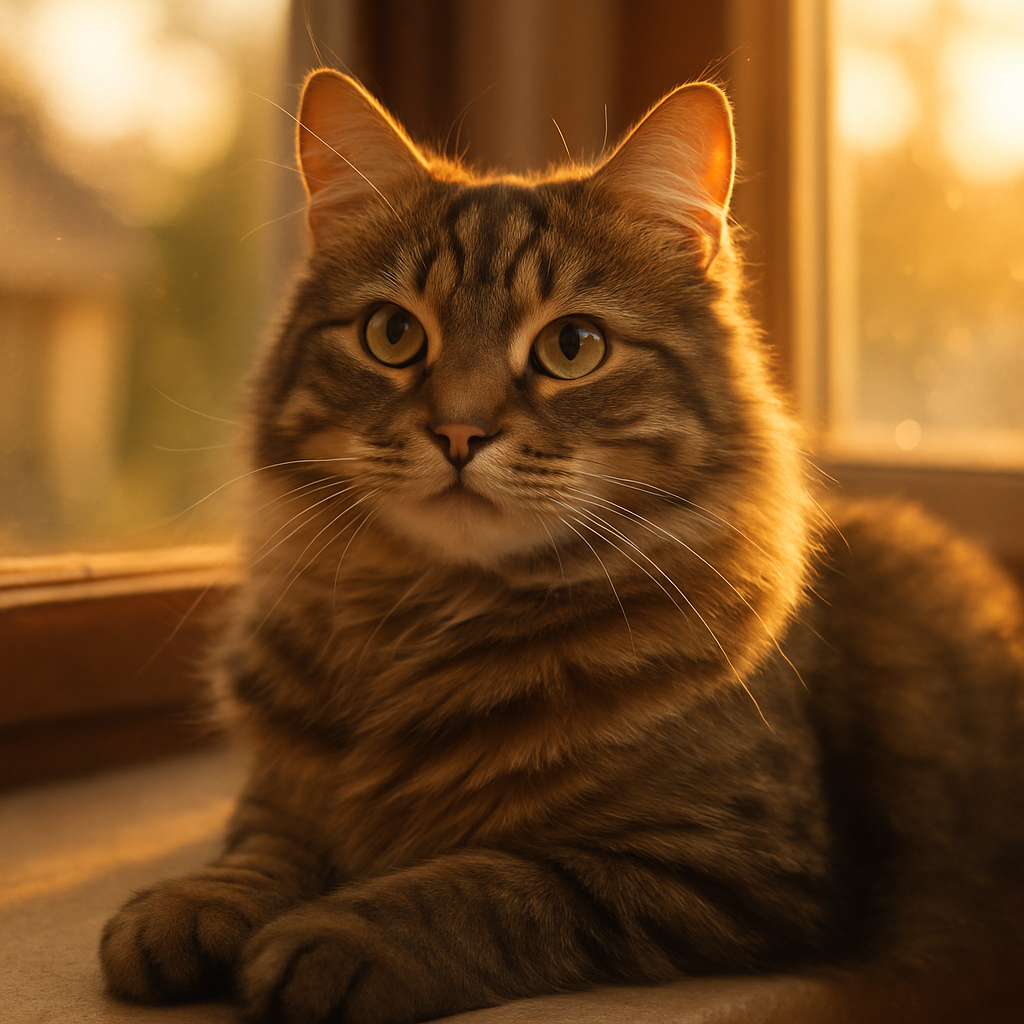 Tabby cat enjoying a sunny morning on a windowsill