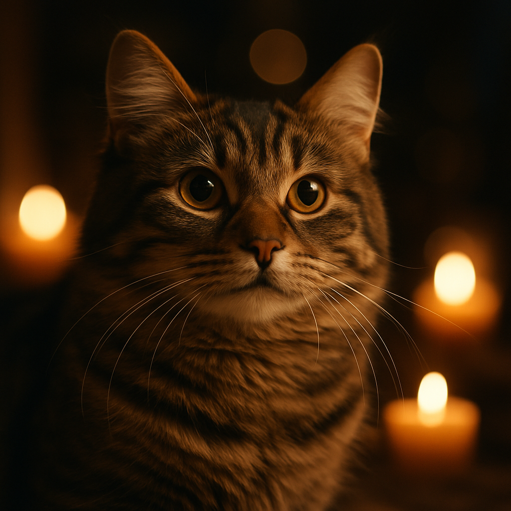 A tabby cat exploring under the moonlight