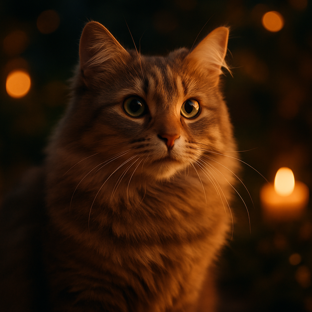 Luna the cat exploring the garden at night.