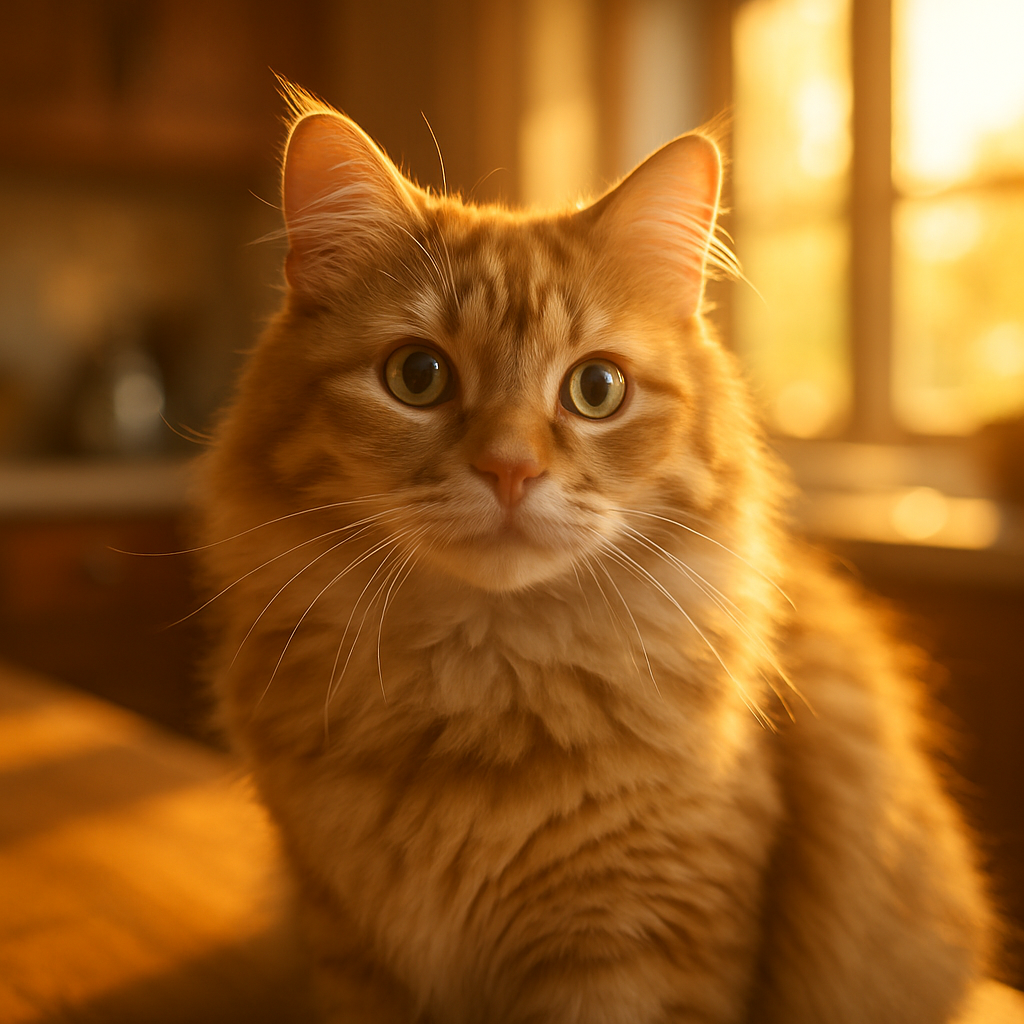 A curious cat exploring a sunny kitchen