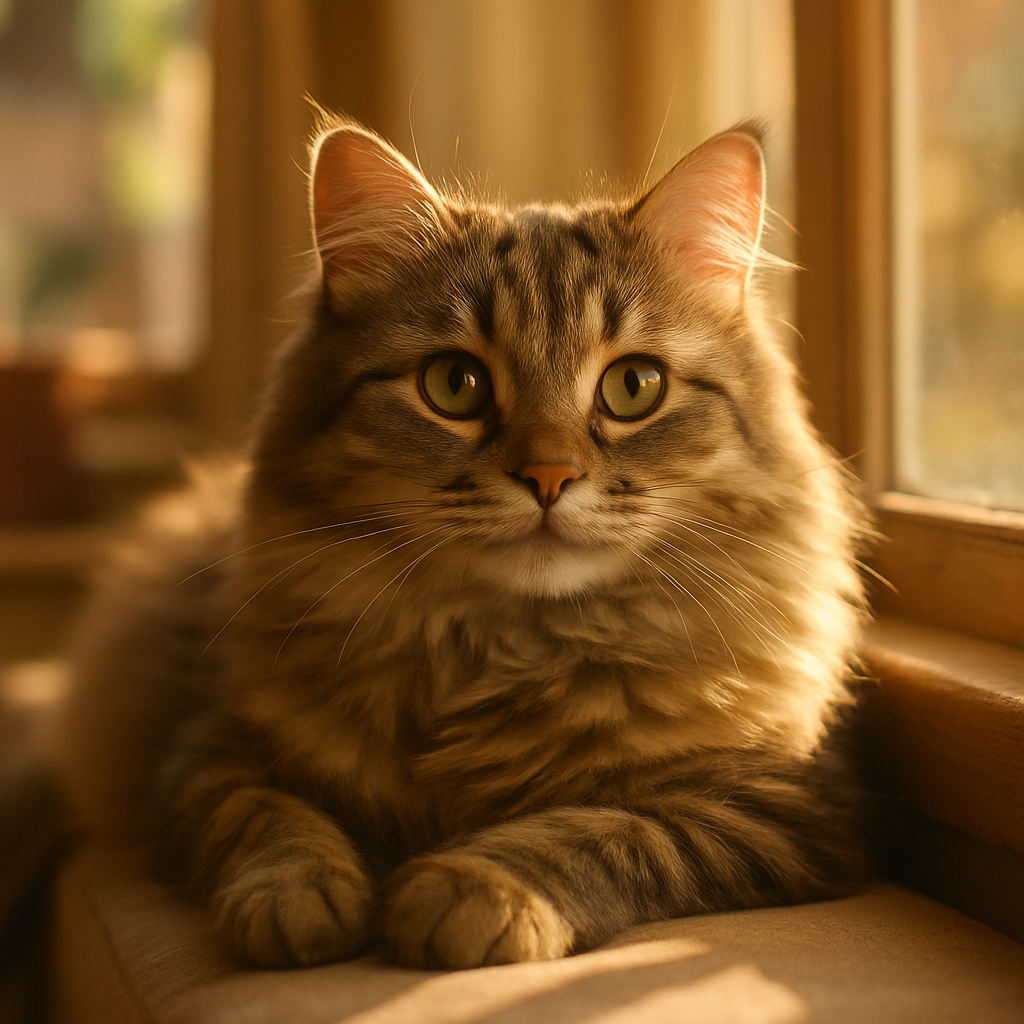 Cat lounging on a sunny window sill.
