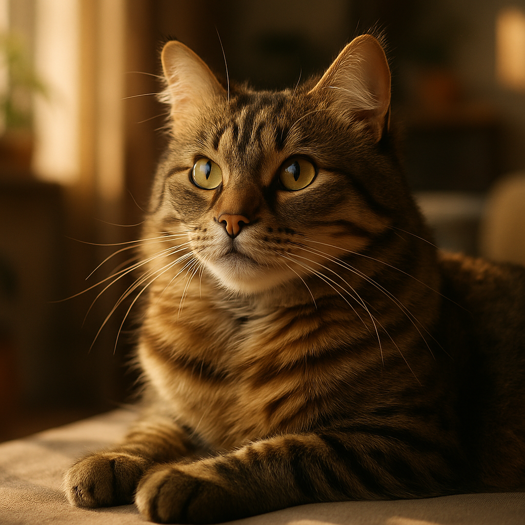 Whiskers the tabby cat lounging in the sunlight