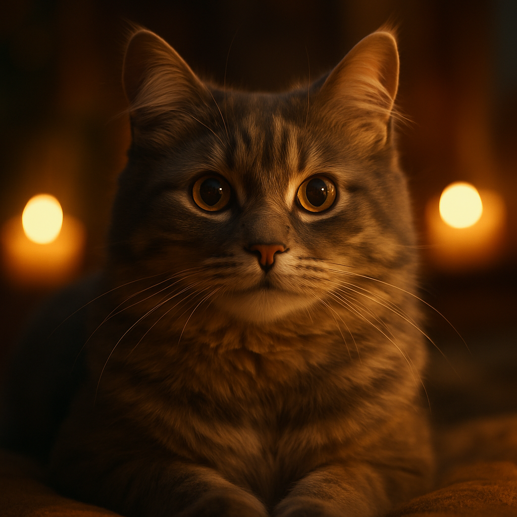 A gray cat exploring a garden under moonlight.
