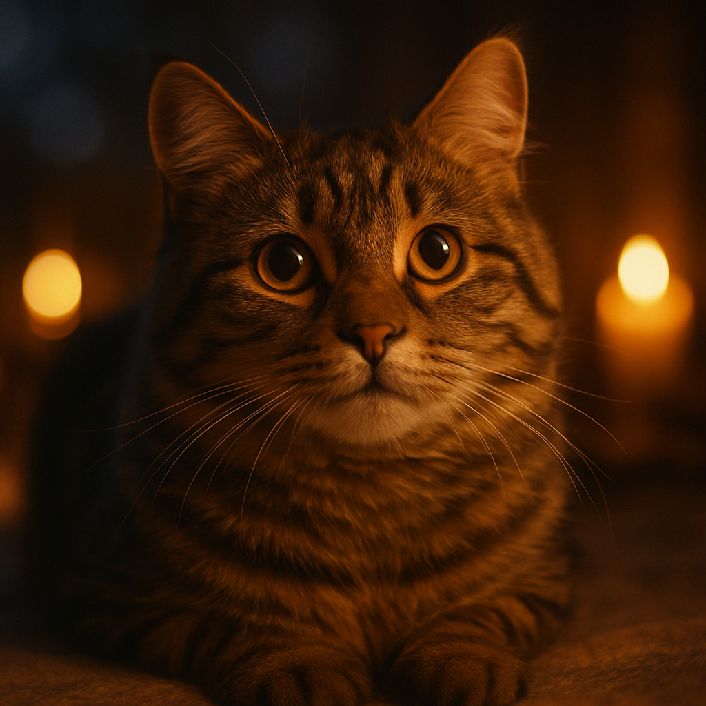 A tabby cat exploring under the twilight sky