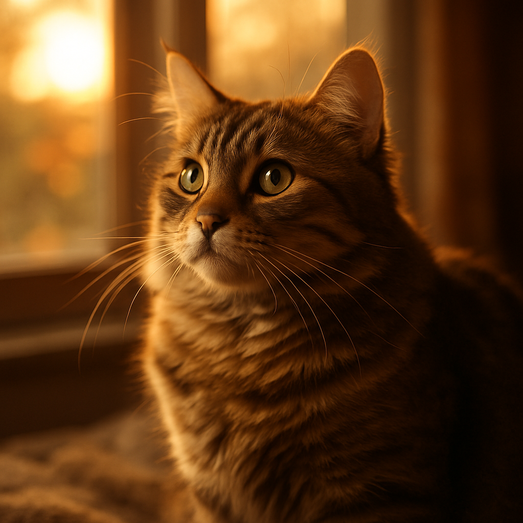 A curious tabby cat watching birds in the garden